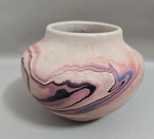 Nemadji Indian Pottery Native Clay Vase Jar Plant Pot Multi - Color Swirl 4x6
