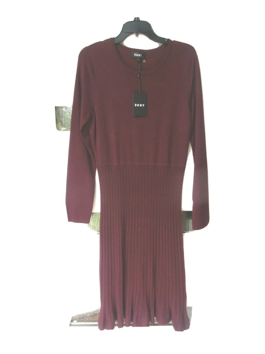 dkny knitted dress DKNY by Donna Karan Knit Illusion Yoke Crew Neck Sleeveless Bodycon Midi Dress, Womens, XL, Tobacco