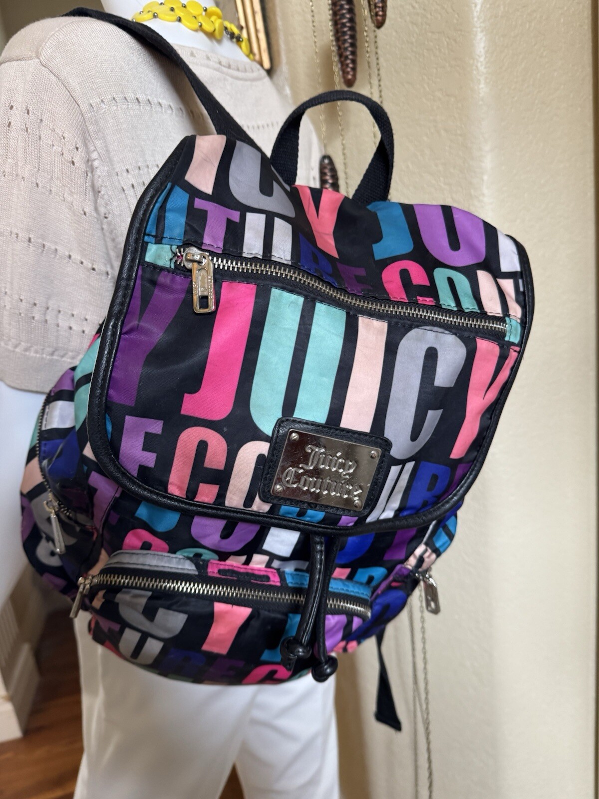 Juicy Couture Drawstring Backpack Multicolor Sati… - image 9