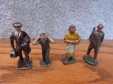 4 J Hill JOHILLCO PREWAR Figures Man Flour Sack Farm Woman Soldier 2.25"