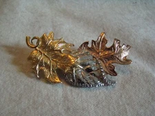 Vtg Avon Brooch Pin Rose Gold Silver Tri Tone Leaf Leaves Fall Autumn Texture 3"