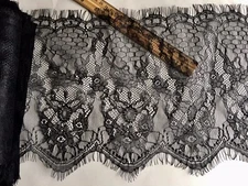 3 Yards Black French Eyelash Mesh Lace Trim for Sewing/Crafts/Shawl/10" Wide