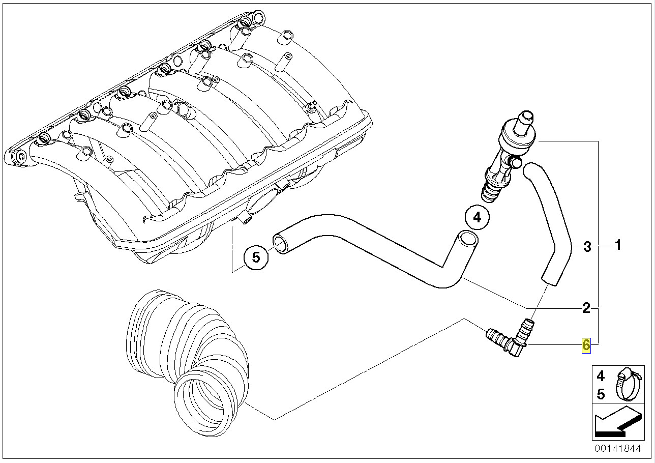 BMW E46 E39 M54 Engine Vacuum Hose Pipe Line 90° Joint 13327503677