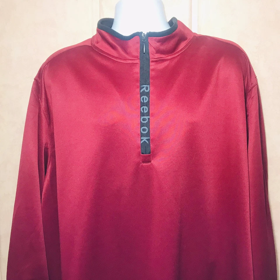 Para hombres 3XL REEBOK PLAYDRY Rojo 1/4 Cremallera Pullover Cuello Simulado Camisa Chaqueta Foto 2 de 4