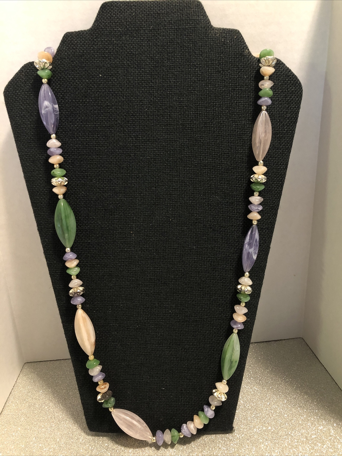 Silvertone acrylic beaded Multi shape Rainbow bea… - image 1