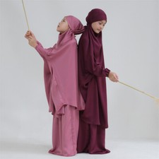 2 Piece Muslim Kids Girls Abaya Khimar Abayas Prayer Dress Islamic Burqa Kaftan