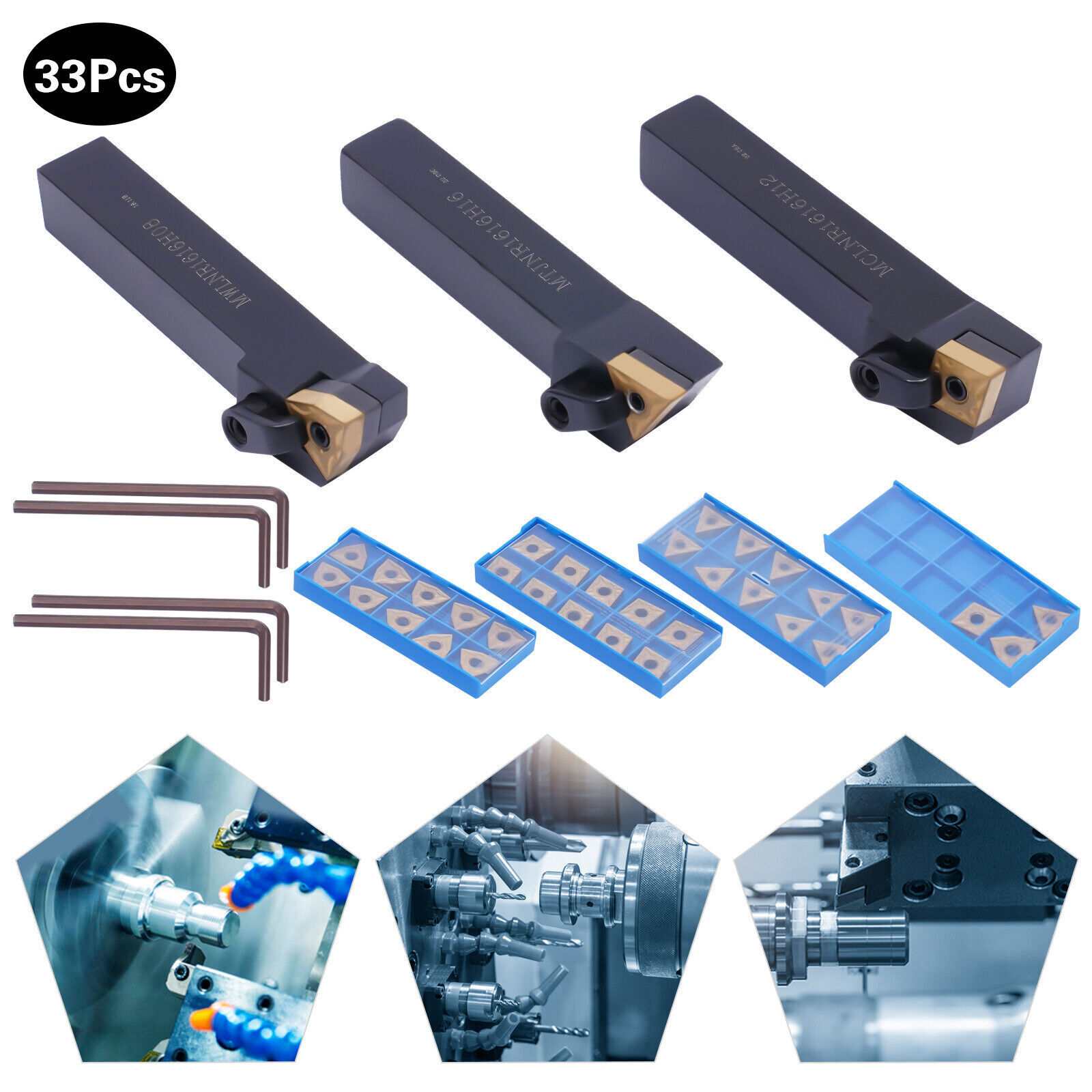 33-Piece Lathe Carbide Insert Turning Tool Set with Bit Holders  