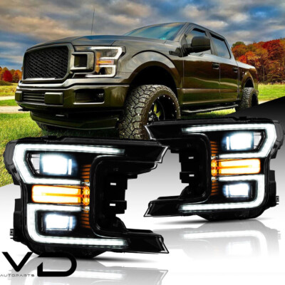 VLAND Black Full LED Headlights w/Start Up Animation For Ford F-150 18-20 Lariat