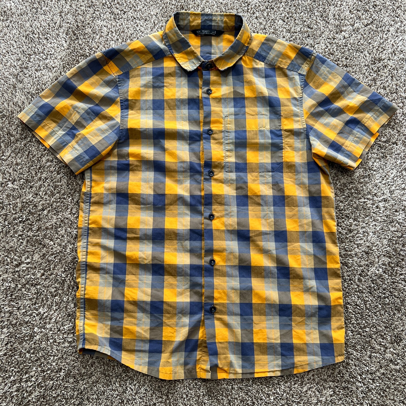 ARC'TERYX Arcteryx Brohm Camicia a Quadri con Bottoni Manica Corta Uomo M Giallo Arrampicata Escursione