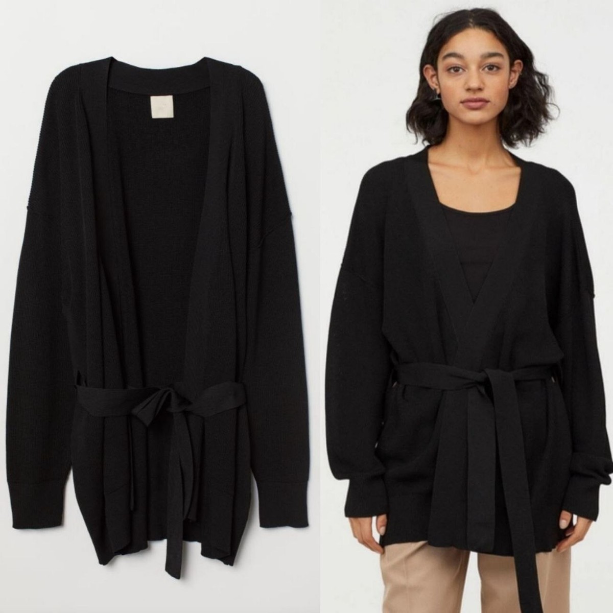 H&M Premium Black Collection Ribbed Cardigan Belt size M 170/96 cm