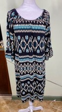 Vtg Reina Womens Sz S Geometric Aztec Southwestern 3/4 Bell Sleeve Shift Dress
