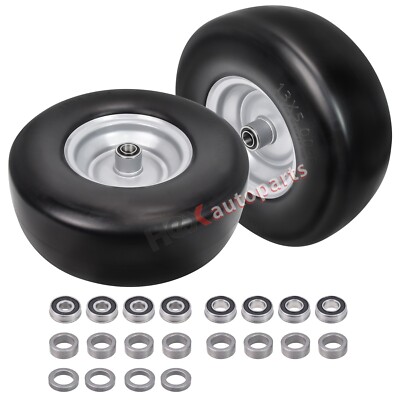 2 PCS Premium 13x5.00-6 Flat Free Tire & Wheel for Lawn Mower & Zero Turn Mowers