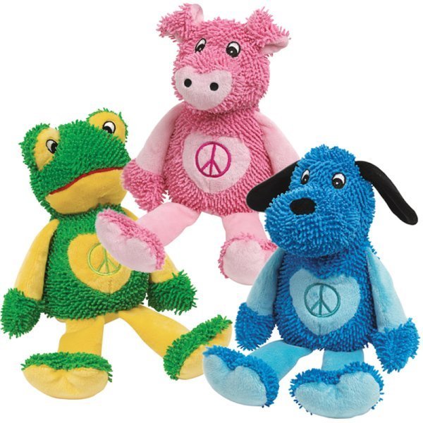 Zanies PEACE PARTY Dog Toy Squeaker Soft Moppy Plush Puppy Play Bright