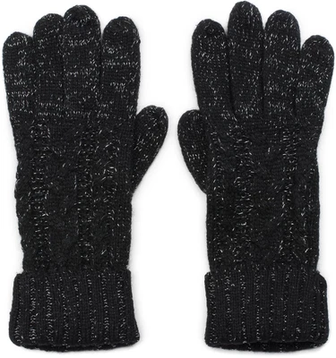 STYLEBREAKER Damen Strick Handschuhe Zopfmuster Metallic Glitzer Look Winter Strickhandschuhe