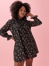 REFORMATION JOURDAN BLACK FLORAL LONG SLEEVE MINI DRESS SIZE M $218