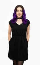 Mossimo Black Short Sleeve V-Neck Dress - Elastic Waist & Keyhole Back