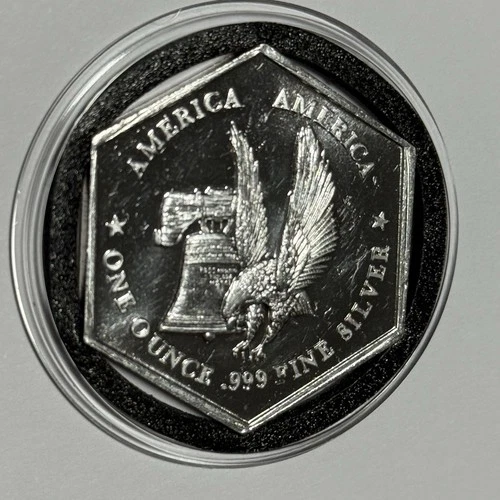 Hexagon Shaped Coin American Eagle 1 Troy Oz .999 Fine Silver Medal Art Round