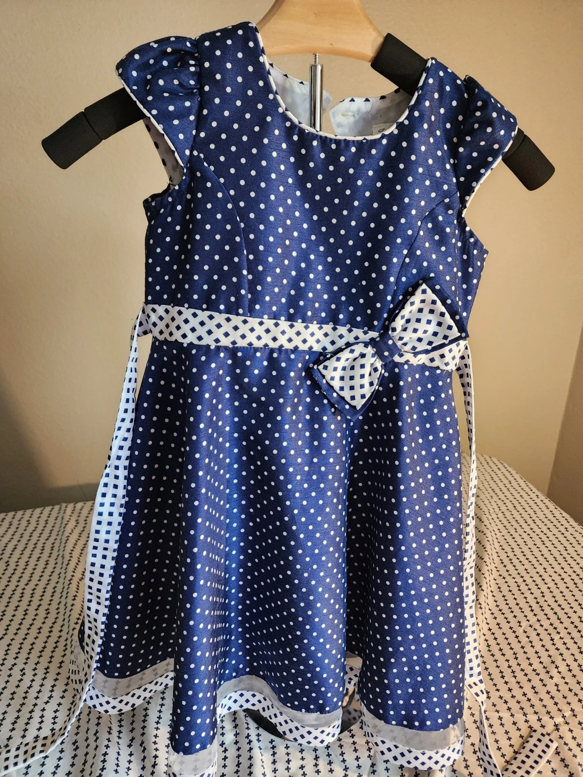 Jona Michelle Polka Dot Dress Girls Size 10 Blue White 100% Polyester Sleeveless
