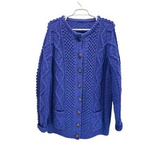 Blarney Woolen Mills Handknit Aran Lumber Cardigan Sweater Wool L Blue Purple
