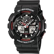 A3R Casio G-Shock GA-100-1A4DR Black Red Dial Analog Digital Sport z9m