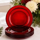 Vintage Ruby Red Glass Dinner Plates 9.5” Set of 4 Possible Anchor Hocking