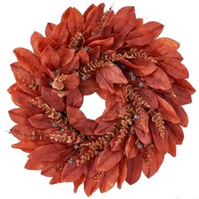Large Artificial Magnolia Leaves Fall Wreath for Front Door Outside Decor