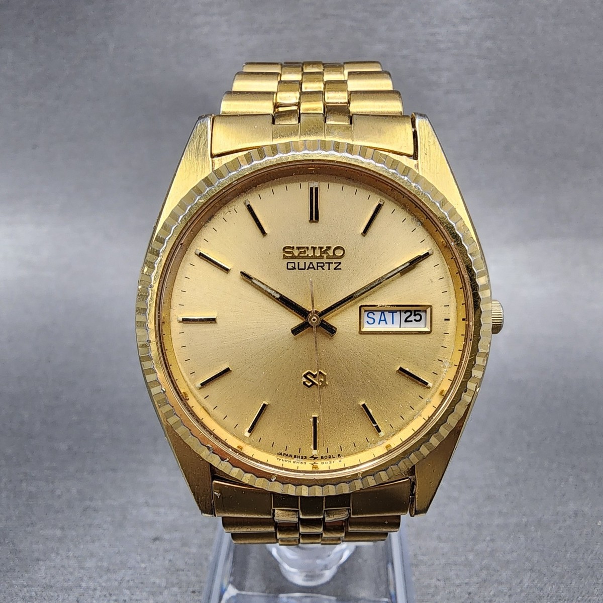 Seiko SQ President Watch Men 36mm Gold Dial Gold Tone Daydate 5Y23
