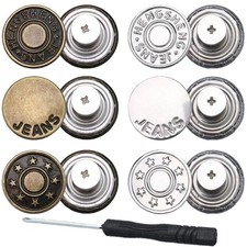 3-Sets Adjustable Jean Buttons Replacement Set No Sew Metal Pants Tightener