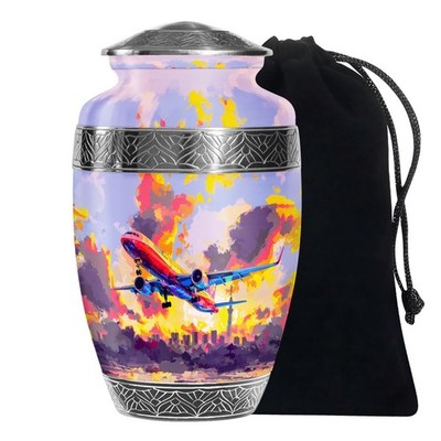 Colorful Airplane Large Urns For Human Ashes Adult Female & Woman (10 Inch)