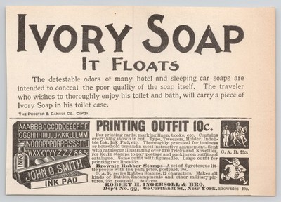 Ivory Soap Procter & Gamble Printing Outfit Rubber Stamps 1895 Print Ad