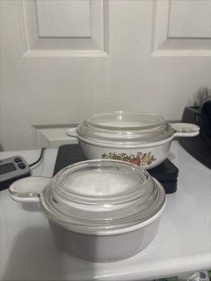 Corning Ware Set Spice Of Life & Plain Grab-It Bowl P-150-B With Glass Lid