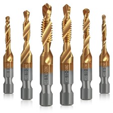 6 Pack Combination Drill and Tap Set, HSS Titanium Thread Taps 6-32Nc to 1/4-20N