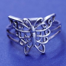 Size 7, vintage Sterling silver handmade ring, 925 filigree butterfly ring