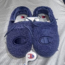 Champion Blue University Faux Fur Embroidered Logo Slippers New With Tags