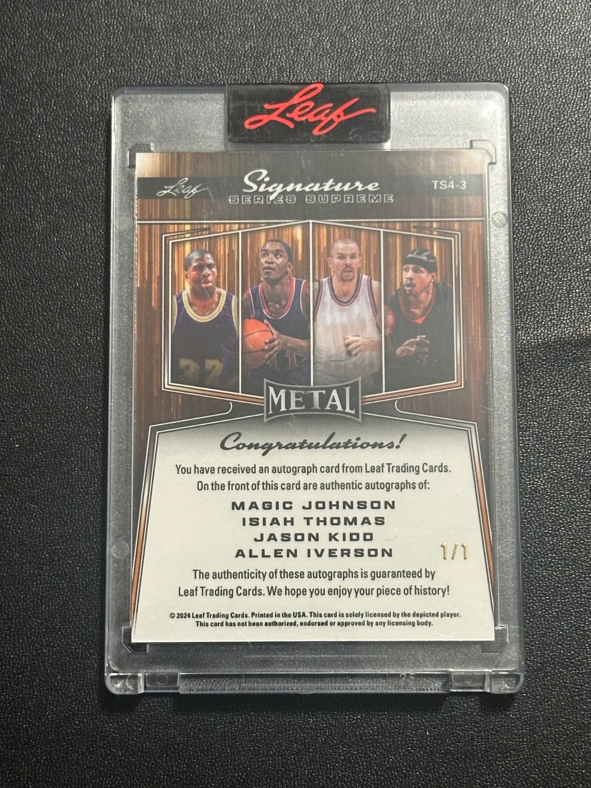 MAGIC * KIDD * IVERSON 2024 LEAF METAL SIGNATURE SERIES QUAD AUT0 SUPER GOLD 1/1 view 2