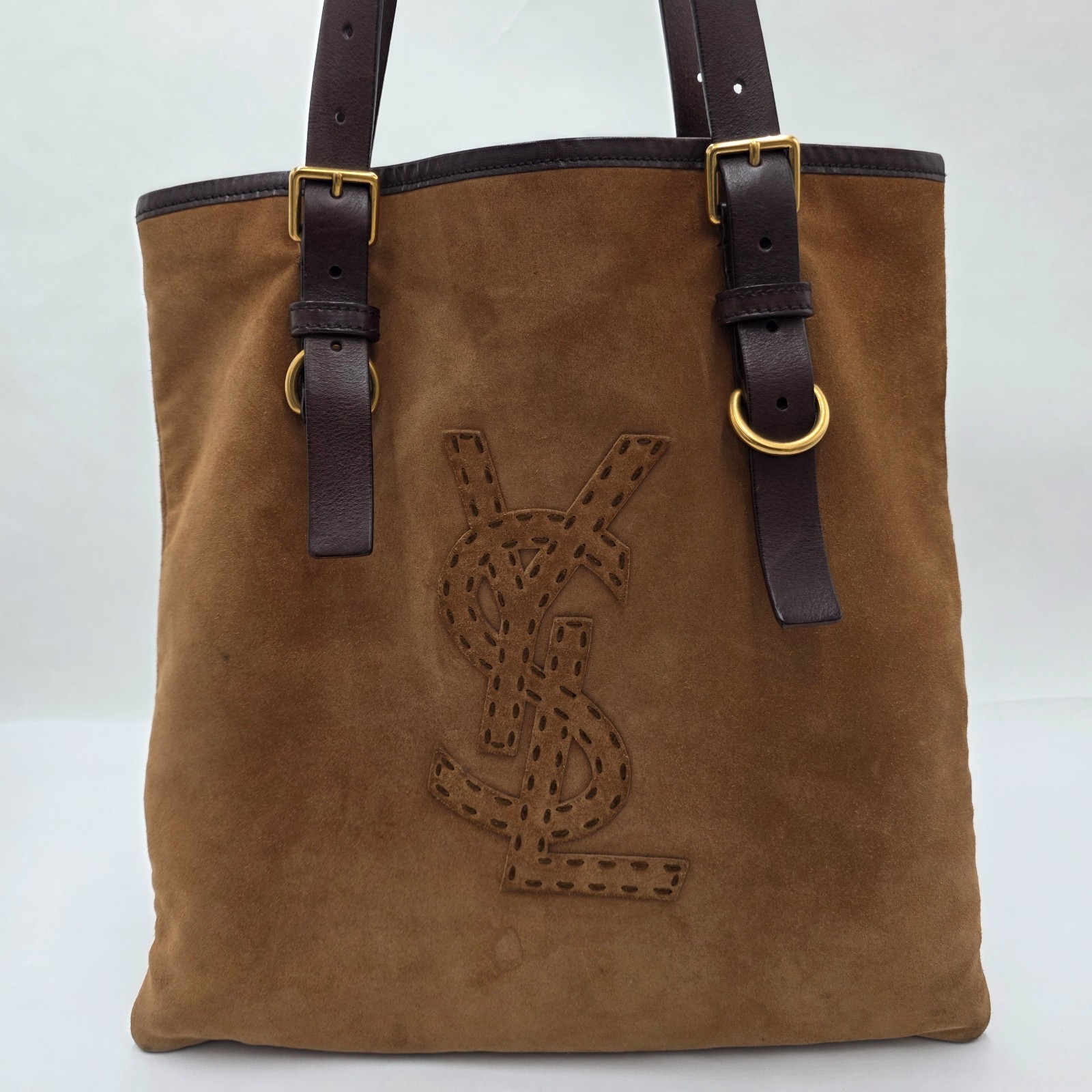 SAINT LAURENT BORSA TOTE BAG YSL CAMOSCIO KAHALA MARRONE (usata)