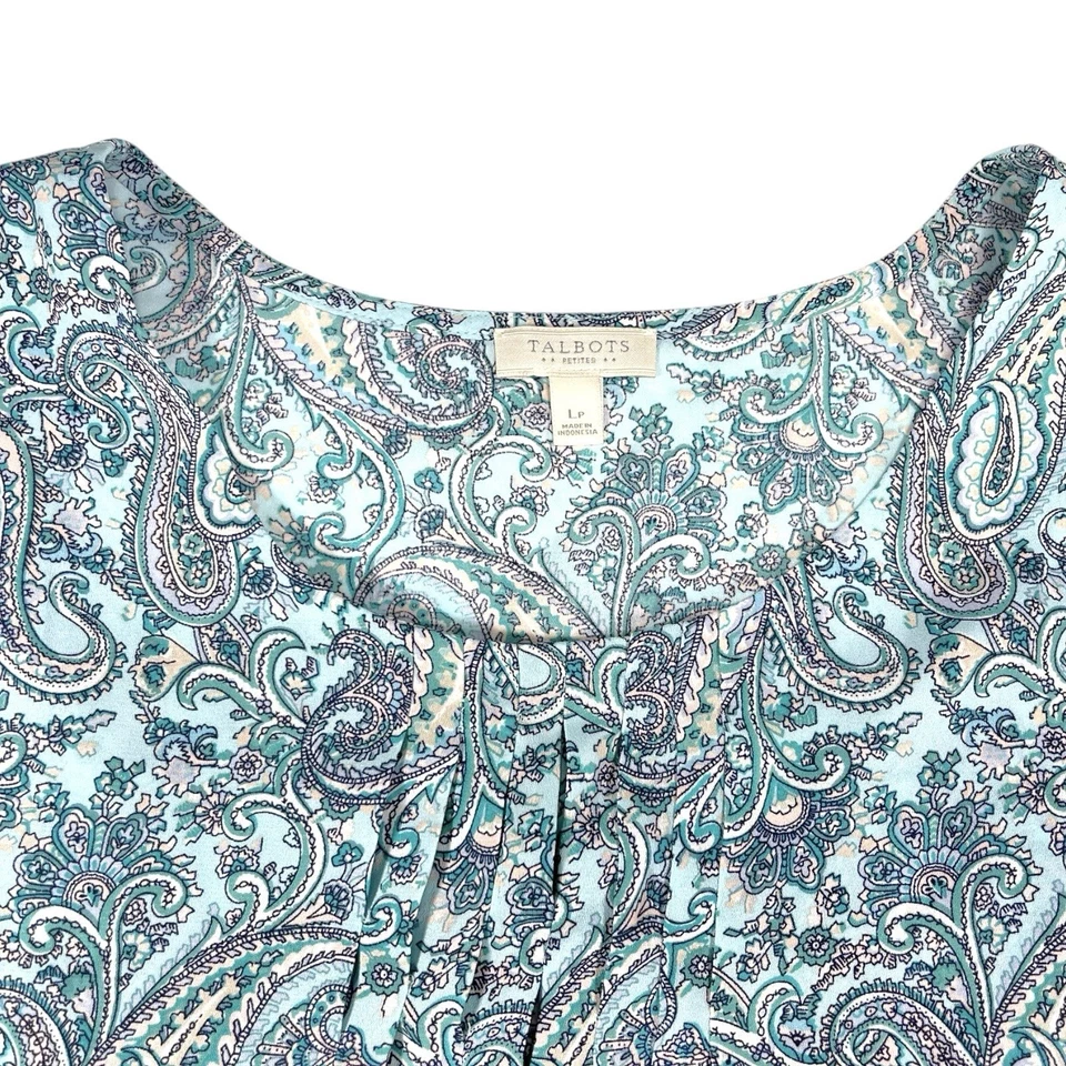 NUEVA Blusa Talbots Petite Grande Sin Mangas Azul Rosa Paisley Negocios Informal Top Foto 4 de 4