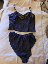 Vtg VICTORIA'S SECRET Pajama Set Camisole Top Tap Shorts Gold Label L Satin D2