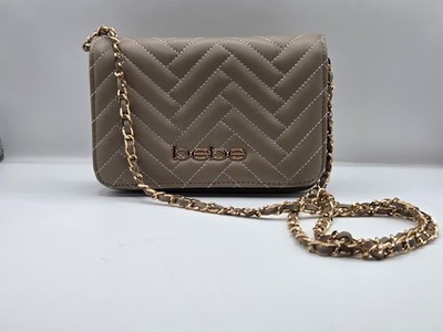 Bebe Quilted Crossbody Bag Taupe Gold Chain Shoulder Purse