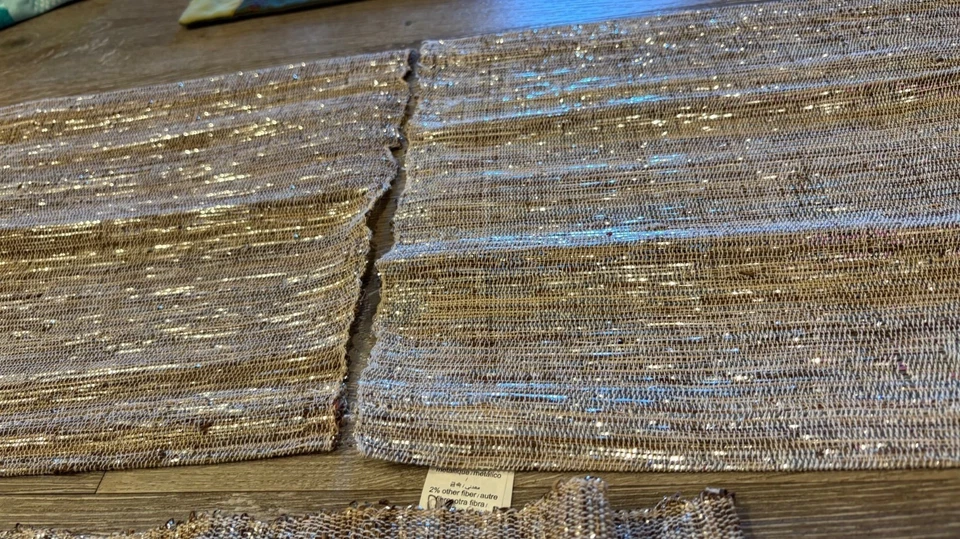 Pottery Barn Gold Metallic Hemp-Cotton Table Runner Placemat Set of 4 Cottage - Image 2 of 4