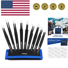 Precision Tweezers Set, 9 PCS ESD Tweezers Set, Anti-Static Stainless Steel T...
