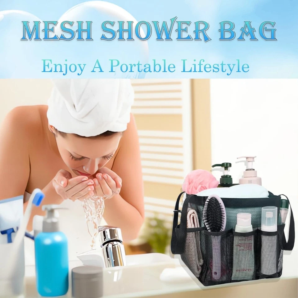 Mesh Shower Caddy Portable Dorm Room Essentials 8-Pocket Bathroom Organizer - Image 3 of 3