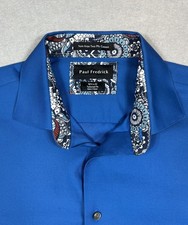 Paul Fredrick Men  s Dress Shirt 16.5/32 Blue Long Sleeve Button-Down Easy Care