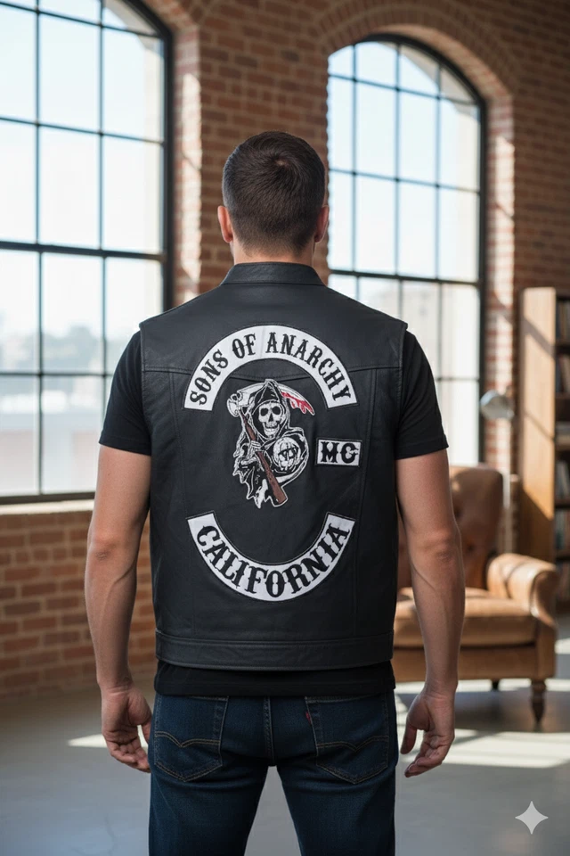 Sons of Anarchy SAMCRO Leather Vest Men’s Biker Club Waistcoat President Redwood - Image 3 of 4