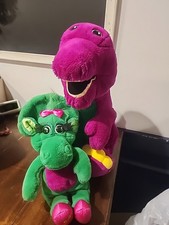 Vintage 1992 Dakin Large 22 inch Barney Plush Purple Dinosaur Lot Baby Bop