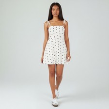 Old Navy Dress Womens Plus 2X Cream Polka Dot Linen Smocked Fit & Flare Dress