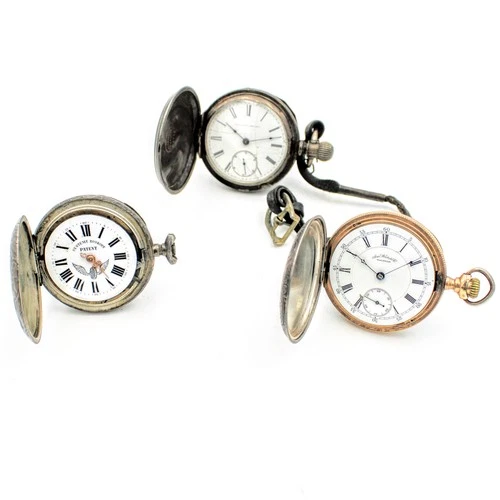 Antique Elgin Waltham 15-17j 18s Coin & Sterling Pocket Watch Lot of 3 #WB4506-4