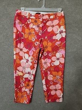 Talbots Perfect Crop Pants Womens 8 Pettie Floral Red Multi Straight Leg Stretch