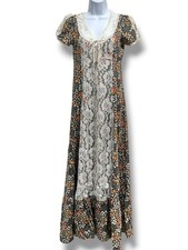 Vintage Handmade Floral Cotton and Lace Maxi Dress