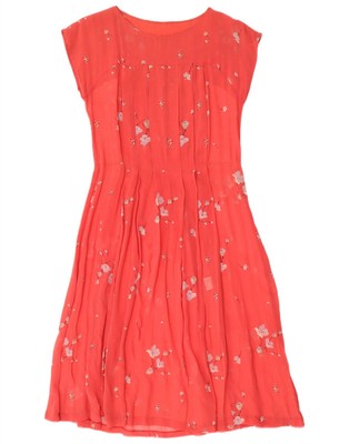 VINTAGE Damen Kleid durchsichtig A-Linie IT 42 Medium rosa Blumen AO10